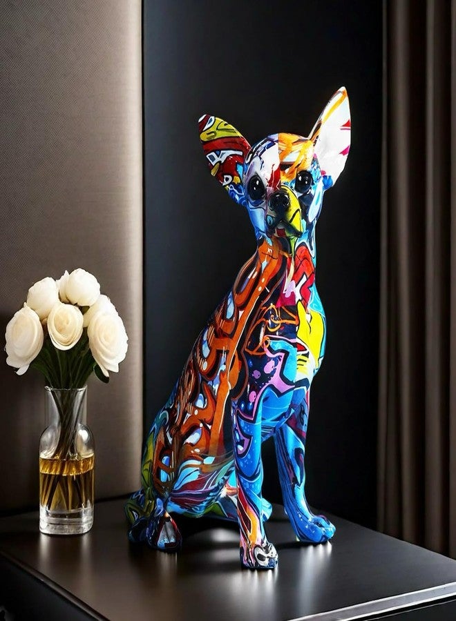 FUNSXBUG Colorful Chihuahua Dog Art Statue Figurines Sculpture Collectibles Home Office Living Room Desktop Display Decoration - Image 1